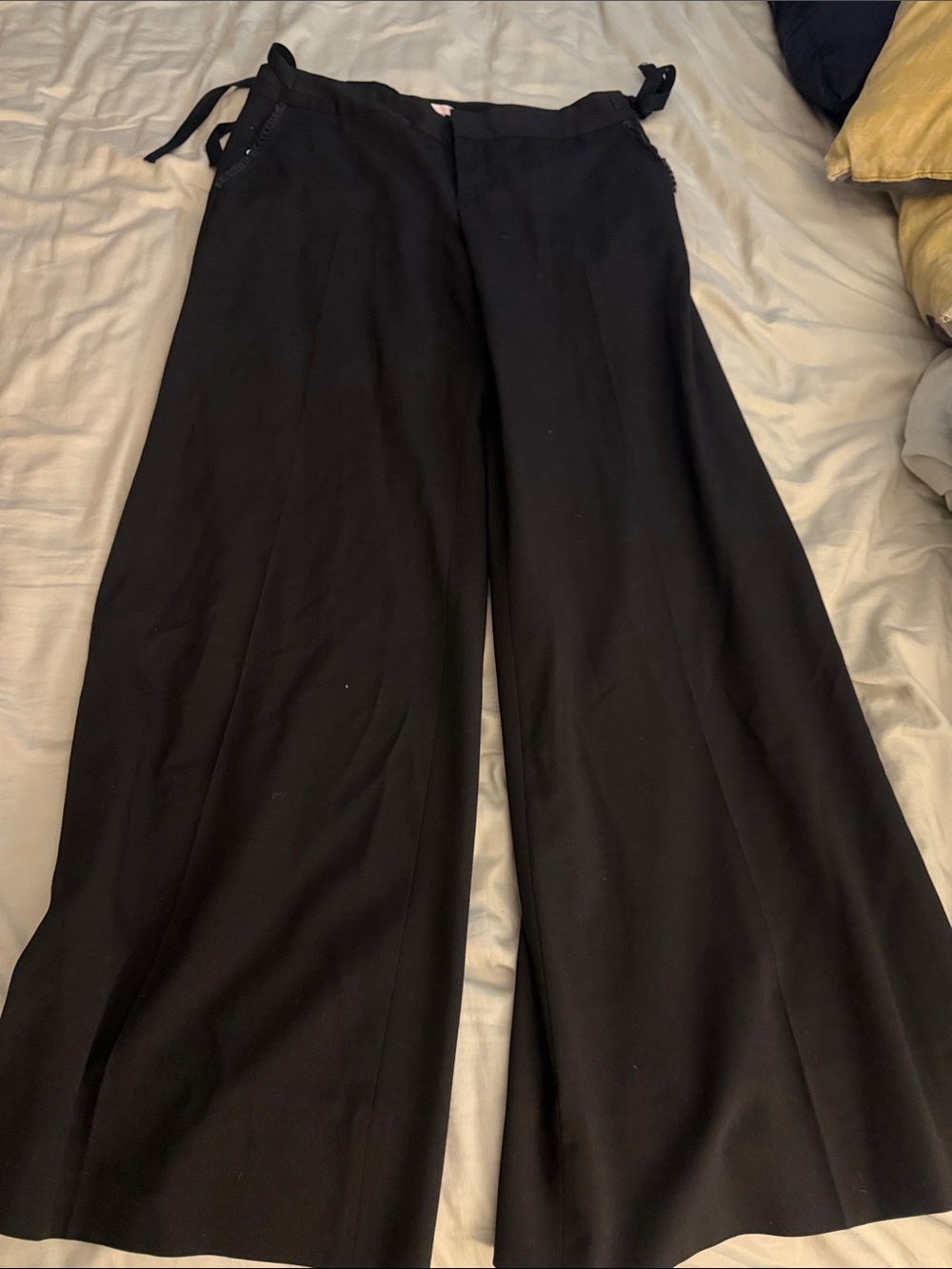Rebecca Taylor Black Wide-Leg Trousers with Tie Details